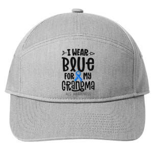 Blue Ribbon For Grandma Disease ALS Awareness Family Cure 7-Panel Snapback Hat