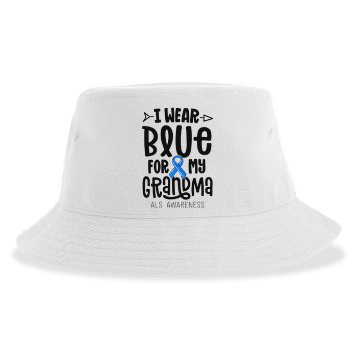 Blue Ribbon For Grandma Disease ALS Awareness Family Cure Sustainable Bucket Hat