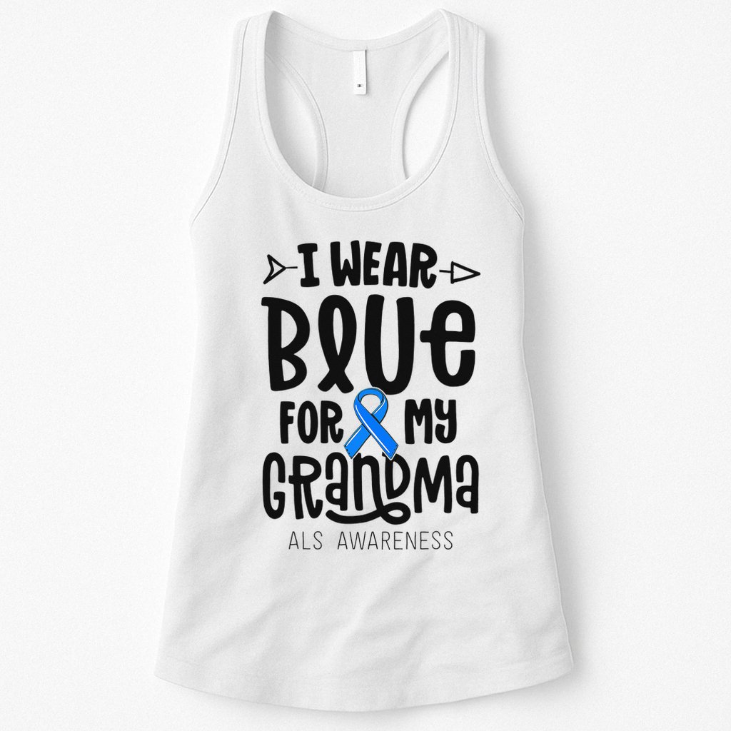 Blue Ribbon For Grandma Disease ALS Awareness Family Cure Womens Tank Top