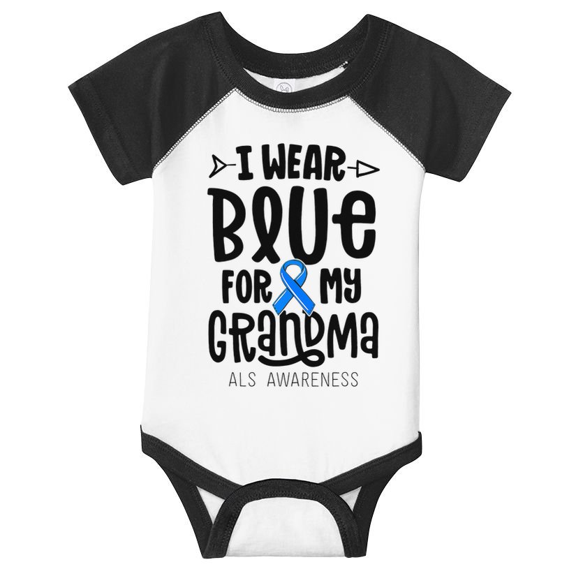 Blue Ribbon For Grandma Disease ALS Awareness Family Cure Infant Baby Jersey Bodysuit
