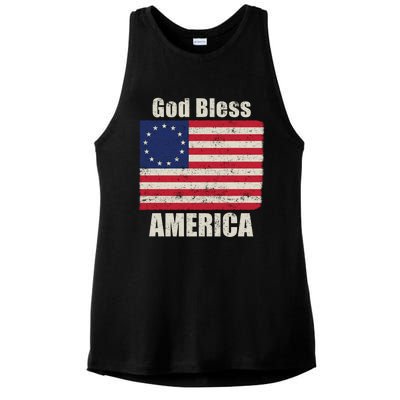 Betsy Ross Flag 1776 Revolutionary War God Bless America Gift Ladies PosiCharge Tri-Blend Wicking Tank