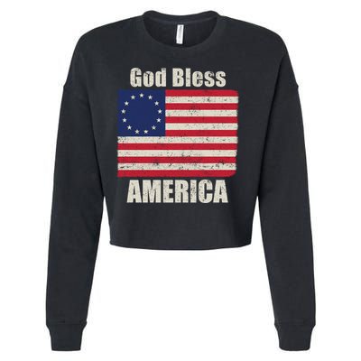 Betsy Ross Flag 1776 Revolutionary War God Bless America Gift Cropped Pullover Crew