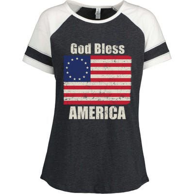 Betsy Ross Flag 1776 Revolutionary War God Bless America Gift Enza Ladies Jersey Colorblock Tee