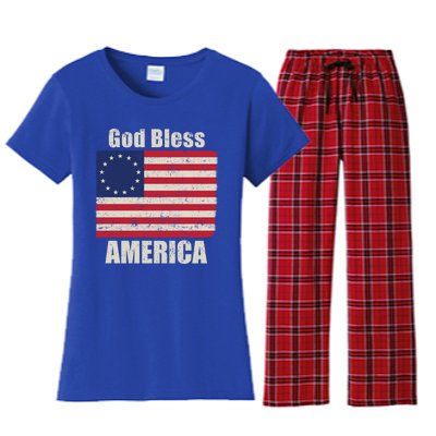 Betsy Ross Flag 1776 Revolutionary War God Bless America Gift Women's Flannel Pajama Set