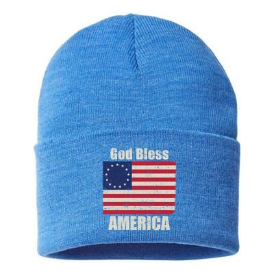 Betsy Ross Flag 1776 Revolutionary War God Bless America Gift Sustainable Knit Beanie