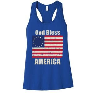 Betsy Ross Flag 1776 Revolutionary War God Bless America Gift Women's Racerback Tank