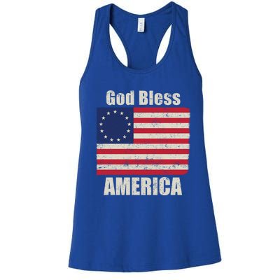 Betsy Ross Flag 1776 Revolutionary War God Bless America Gift Women's Racerback Tank