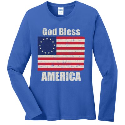 Betsy Ross Flag 1776 Revolutionary War God Bless America Gift Ladies Long Sleeve Shirt