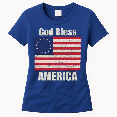 Betsy Ross Flag 1776 Revolutionary War God Bless America Gift Womens T-Shirt