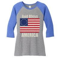 Betsy Ross Flag 1776 Revolutionary War God Bless America Gift Women's Tri-Blend 3/4-Sleeve Raglan Shirt