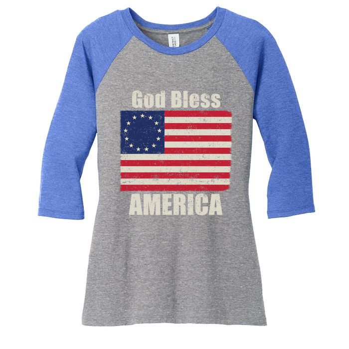 Betsy Ross Flag 1776 Revolutionary War God Bless America Gift Women's Tri-Blend 3/4-Sleeve Raglan Shirt