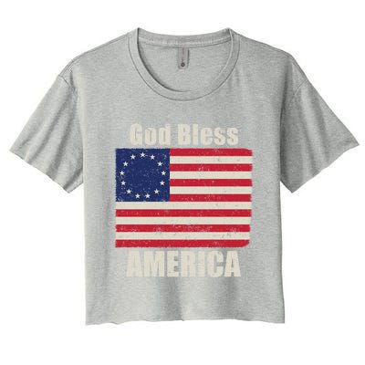 Betsy Ross Flag 1776 Revolutionary War God Bless America Gift Women's Crop Top Tee