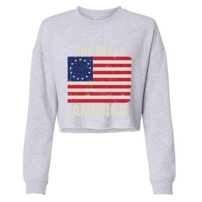 Betsy Ross Flag 1776 Revolutionary War God Bless America Gift Cropped Pullover Crew