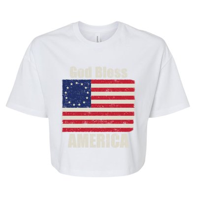 Betsy Ross Flag 1776 Revolutionary War God Bless America Gift Bella+Canvas Jersey Crop Tee