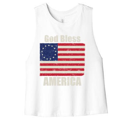 Betsy Ross Flag 1776 Revolutionary War God Bless America Gift Women's Racerback Cropped Tank