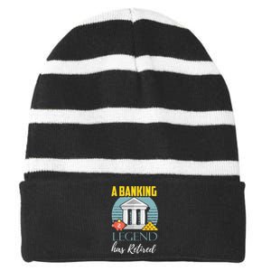 Banker Retirement Funny Retired Banker Gift Striped Beanie with Solid Band