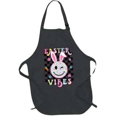 Bunny Rabbit Face Easter Vibes Groovy Happy Face Full-Length Apron With Pockets