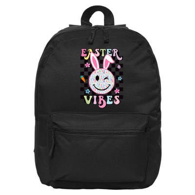 Bunny Rabbit Face Easter Vibes Groovy Happy Face 16 in Basic Backpack