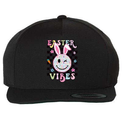 Bunny Rabbit Face Easter Vibes Groovy Happy Face Wool Snapback Cap