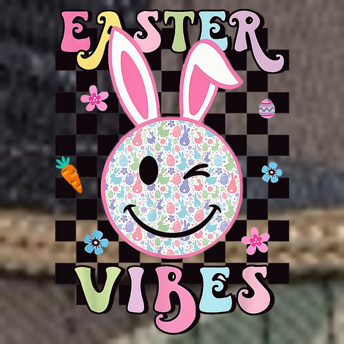 Bunny Rabbit Face Easter Vibes Groovy Happy Face Retro Rope Trucker Hat Cap