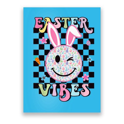 Bunny Rabbit Face Easter Vibes Groovy Happy Face Poster
