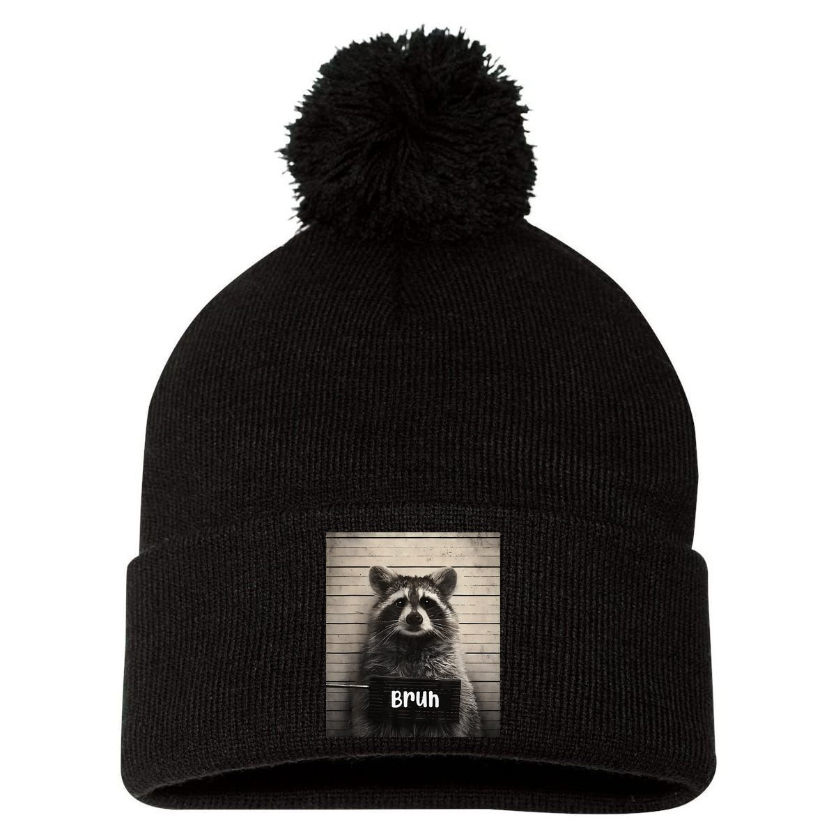 Bruh Raccoon Funny Trash Panda Lover Racoon Meme Pom Pom 12in Knit Beanie