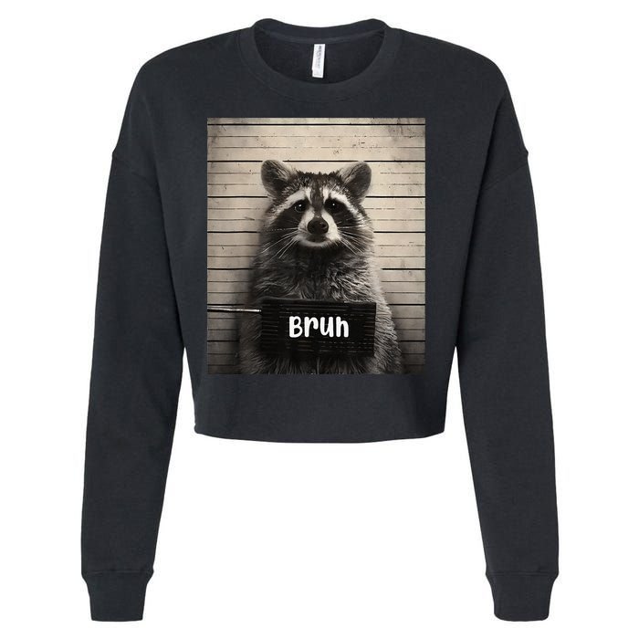 Bruh Raccoon Funny Trash Panda Lover Racoon Meme Cropped Pullover Crew