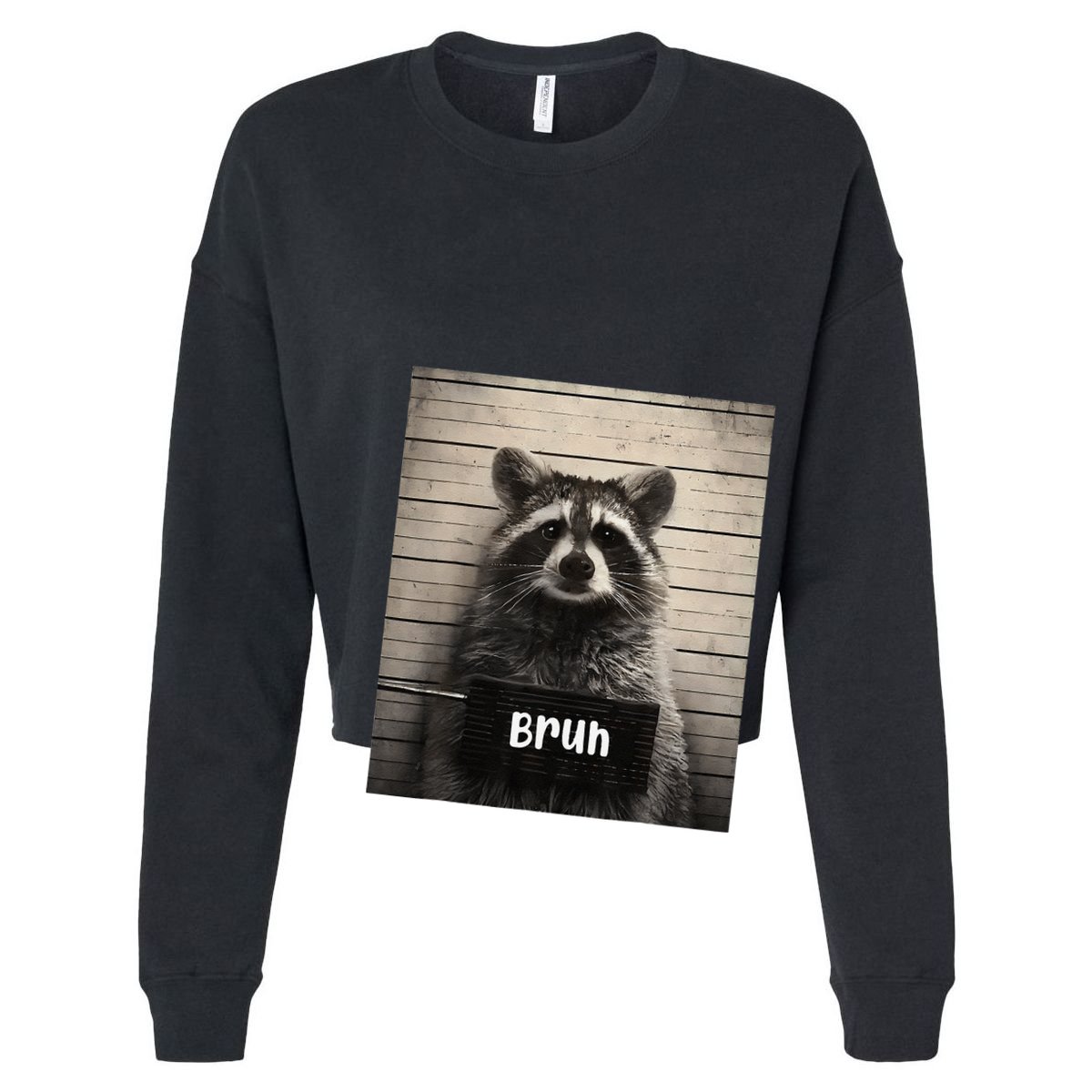 Bruh Raccoon Funny Trash Panda Lover Racoon Meme Cropped Pullover Crew