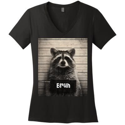 Bruh Raccoon Funny Trash Panda Lover Racoon Meme Women's V-Neck T-Shirt