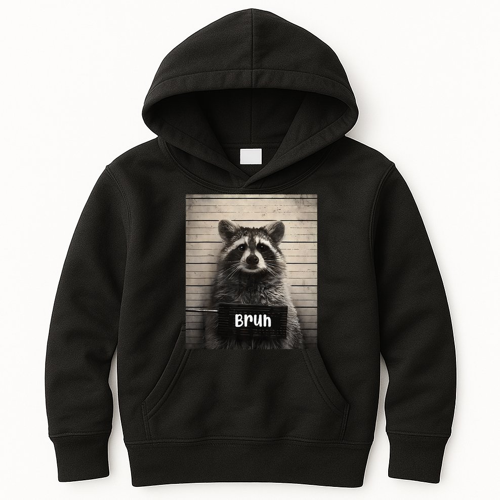 Bruh Raccoon Funny Trash Panda Lover Racoon Meme Kids Hoodie