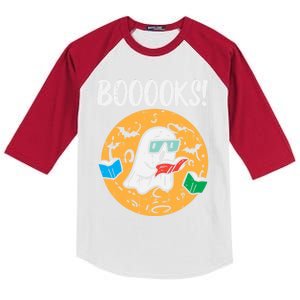 Books Reading Ghost Halloween Teacher Librarian Gift Kids Colorblock Raglan Jersey