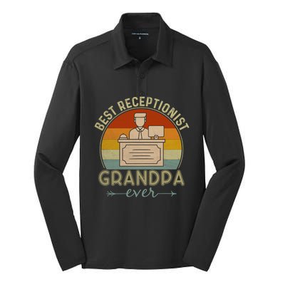 Best Receptionist Grandpa Ever Retro Graphic Father's Day Gift Silk Touch Performance Long Sleeve Polo