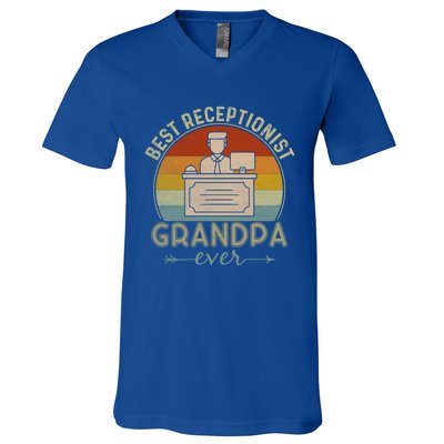 Best Receptionist Grandpa Ever Retro Graphic Father's Day Gift V-Neck T-Shirt