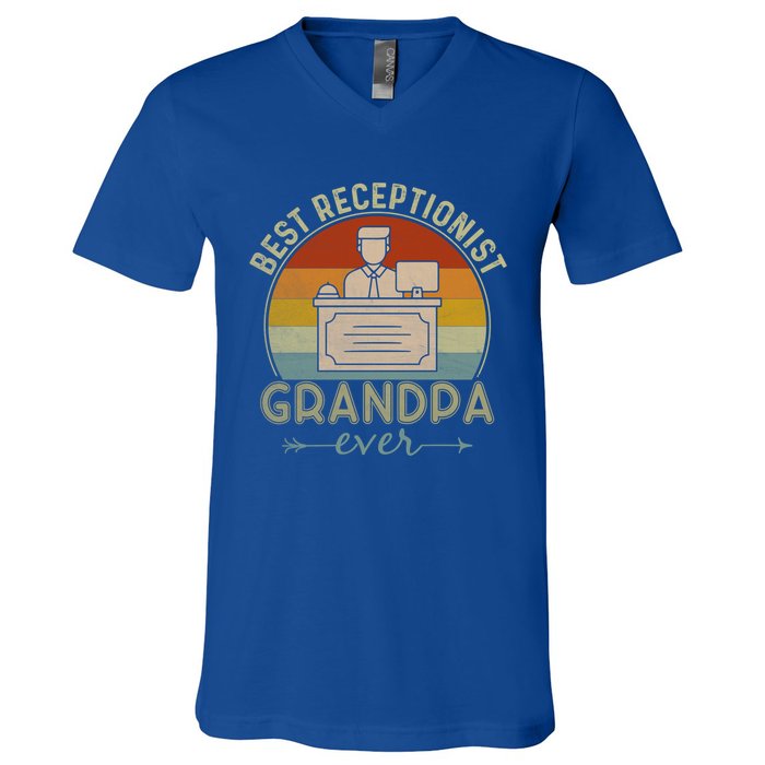 Best Receptionist Grandpa Ever Retro Graphic Father's Day Gift V-Neck T-Shirt