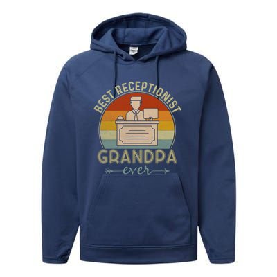 Best Receptionist Grandpa Ever Retro Graphic Father's Day Gift Performance Fleece Hoodie