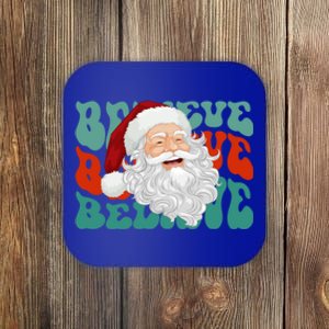 Believe Retro Groovy Santa Claus Face Christmas Novelty Pjs Meaningful Gift Coaster