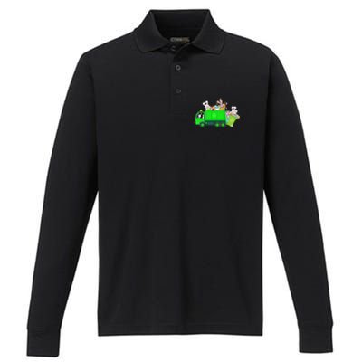 Bunny Riding Garbage Truck Easter Day Bunny Garbage Truck Cute Gift Performance Long Sleeve Polo