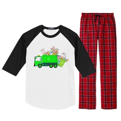 Bunny Riding Garbage Truck Easter Day Bunny Garbage Truck Cute Gift Raglan Sleeve Pajama Set