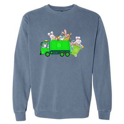 Bunny Riding Garbage Truck Easter Day Bunny Garbage Truck Cute Gift Garment-Dyed Sweatshirt