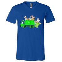 Bunny Riding Garbage Truck Easter Day Bunny Garbage Truck Cute Gift V-Neck T-Shirt