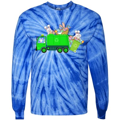 Bunny Riding Garbage Truck Easter Day Bunny Garbage Truck Cute Gift Tie-Dye Long Sleeve Shirt