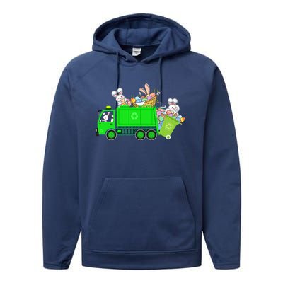 Bunny Riding Garbage Truck Easter Day Bunny Garbage Truck Cute Gift Performance Fleece Hoodie