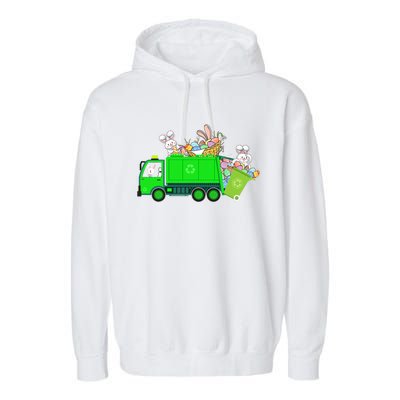 Bunny Riding Garbage Truck Easter Day Bunny Garbage Truck Cute Gift Garment-Dyed Fleece Hoodie