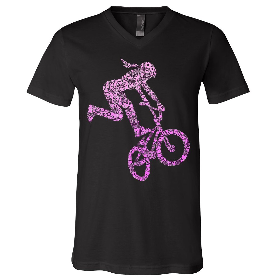 Bmx Rider Girl Bike Bicycle Stunt Racing V-Neck T-Shirt