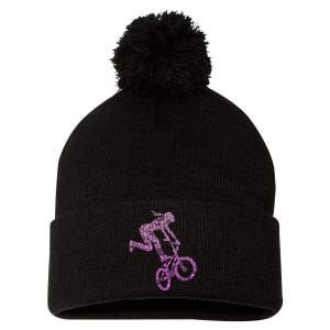 Bmx Rider Girl Bike Bicycle Stunt Racing Pom Pom 12in Knit Beanie