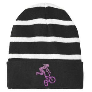 Bmx Rider Girl Bike Bicycle Stunt Racing Striped Beanie with Solid Band