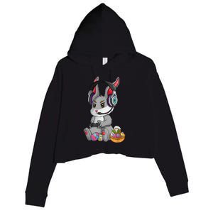 Bunny Rabbit Gaming Happy Easter Day Gamer Crop Fleece Hoodie