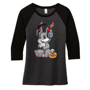 Bunny Rabbit Gaming Happy Easter Day Gamer Women's Tri-Blend 3/4-Sleeve Raglan Shirt