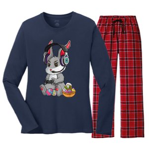 Bunny Rabbit Gaming Happy Easter Day Gamer Women's Long Sleeve Flannel Pajama Set 