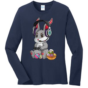 Bunny Rabbit Gaming Happy Easter Day Gamer Ladies Long Sleeve Shirt